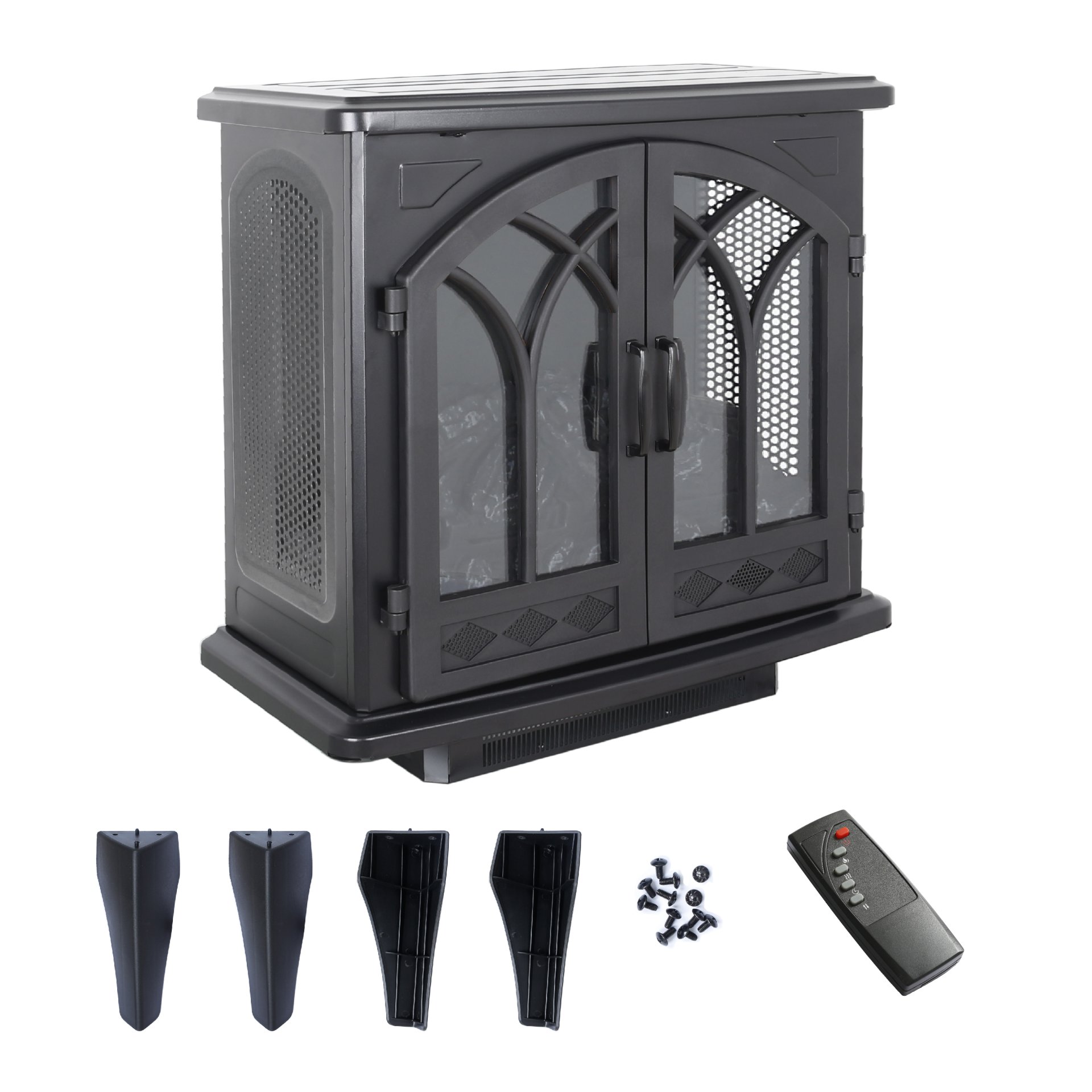 24" 3D Flame Electric Infrared Quartz Fireplace Stove With Remote Control - Antique Black - Image 11