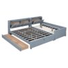 Queen & Twin Long Size Upholstered Platform Bed, Mother & Child Bed With Hydraulic Storage System, Drawer Box, Bedhead Storage Shelf And 2 Pairs Of Sockets & USB Ports - Gray - Image 3