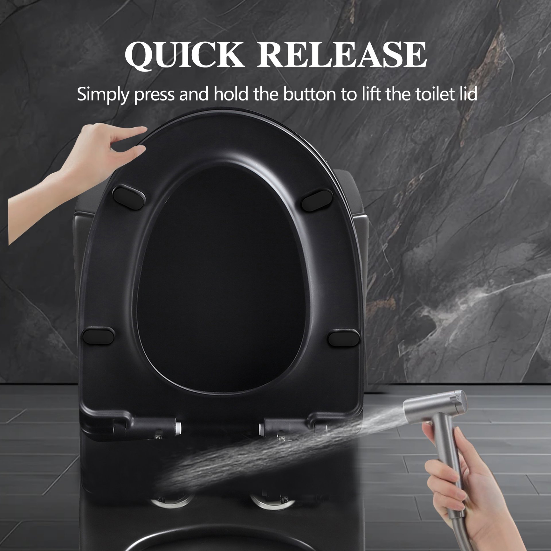 1.1 / 1.60 Gpf Dual Flush 1 Piece Toilet, Water Saving Elongated Comfort Height Floor Mounted, Soft Close Seat, 1000 Gram Map Flushing Score Toilet - Matte Black - Image 14