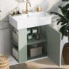 Modern Floating Bathroom Vanity With Ceramic Basin, Perfect For Small Bathrooms, Left Side Storage - Green - Image 10