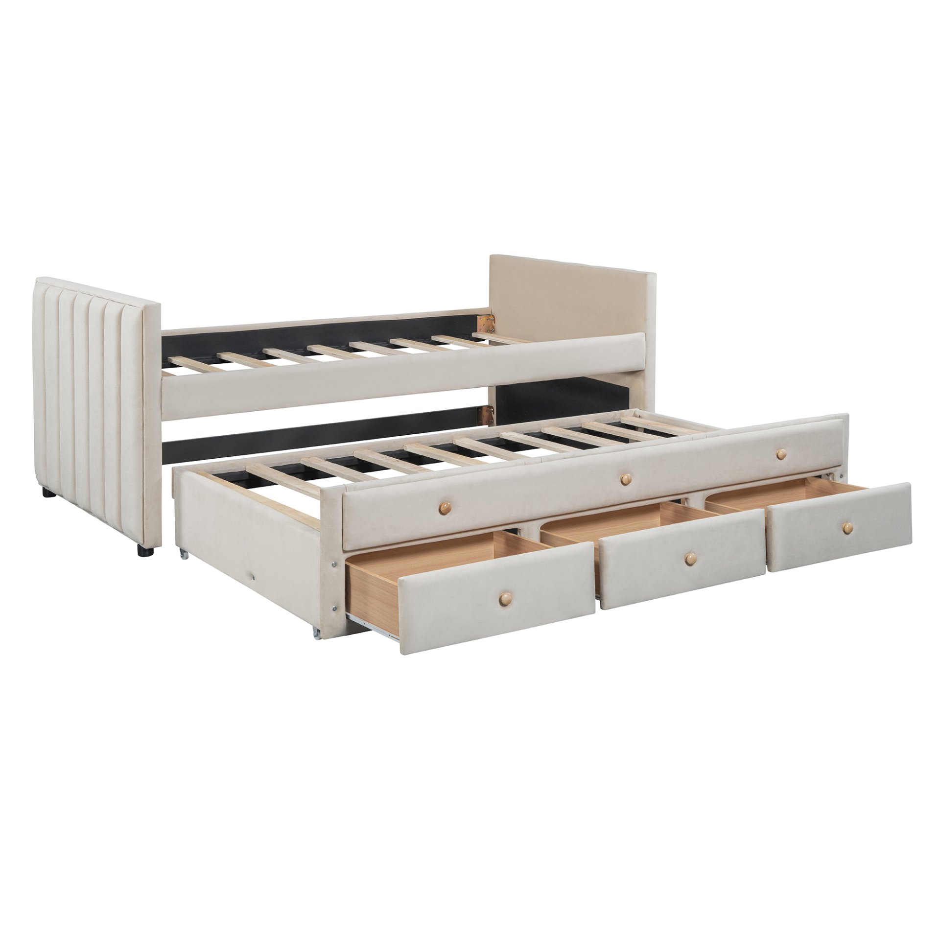 Twin Size Upholstered Daybed With Twin Size Trundle And Drawers - Beige - Image 11