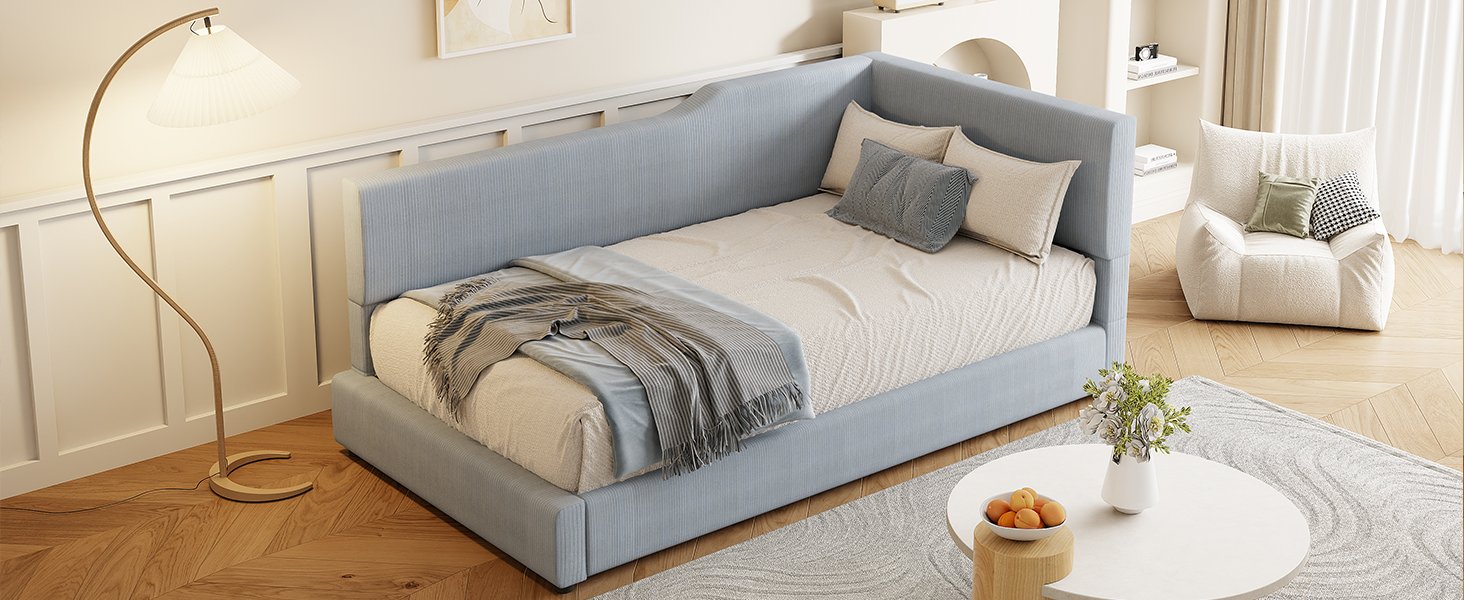 Twin Size L Shaped Upholstered Daybed - Gray - Image 15