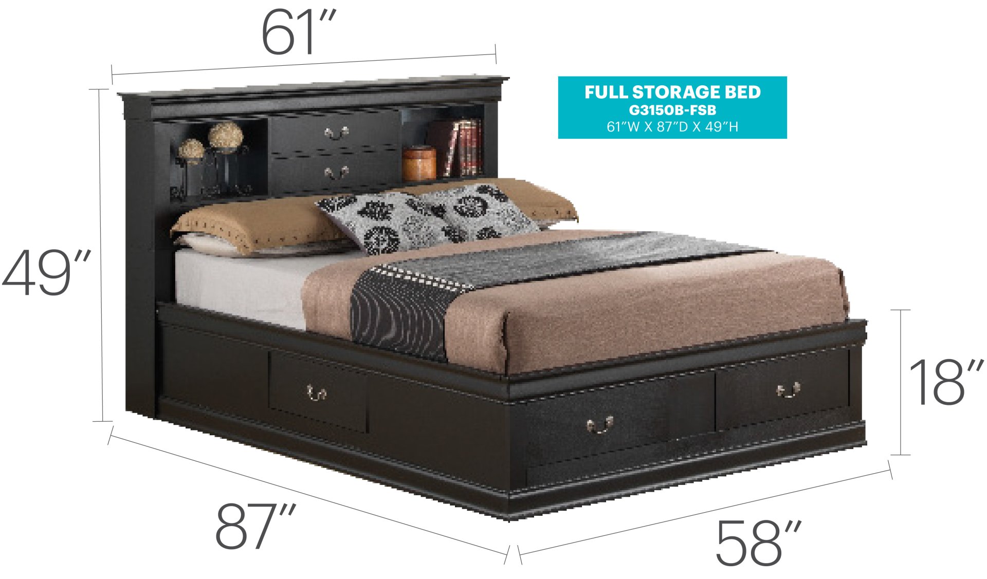 Louis Phillipe - Full Storage Bed - Black - Image 6