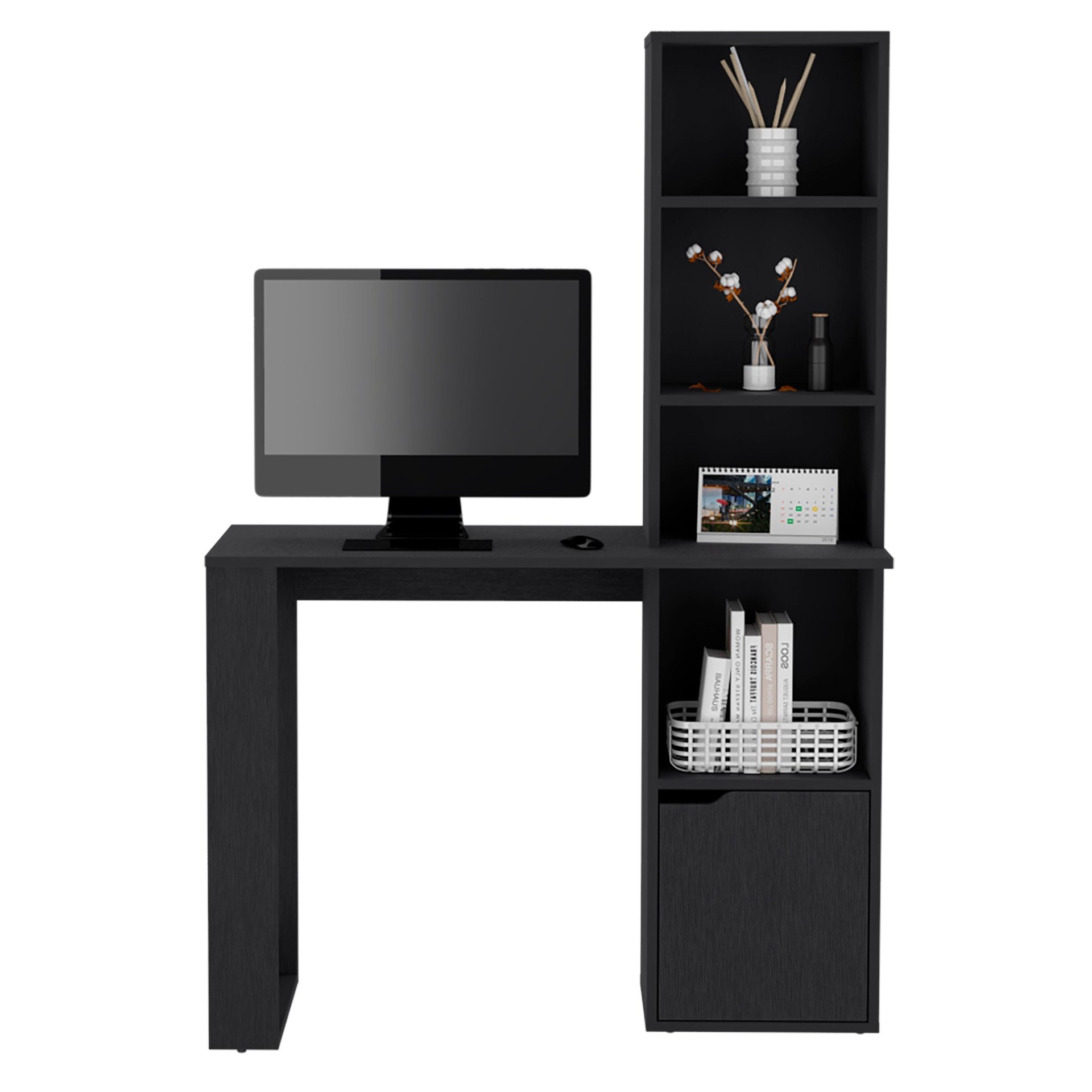 Writing Desk With Bookcase And Cabinet - Black - Image 6