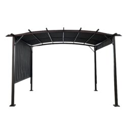 12 X 9 Ft Outdoor Patio Pergola Gazebo Steel Frame Sun Shelter With Retractable Canopy For Garden Or Backyard - Gray