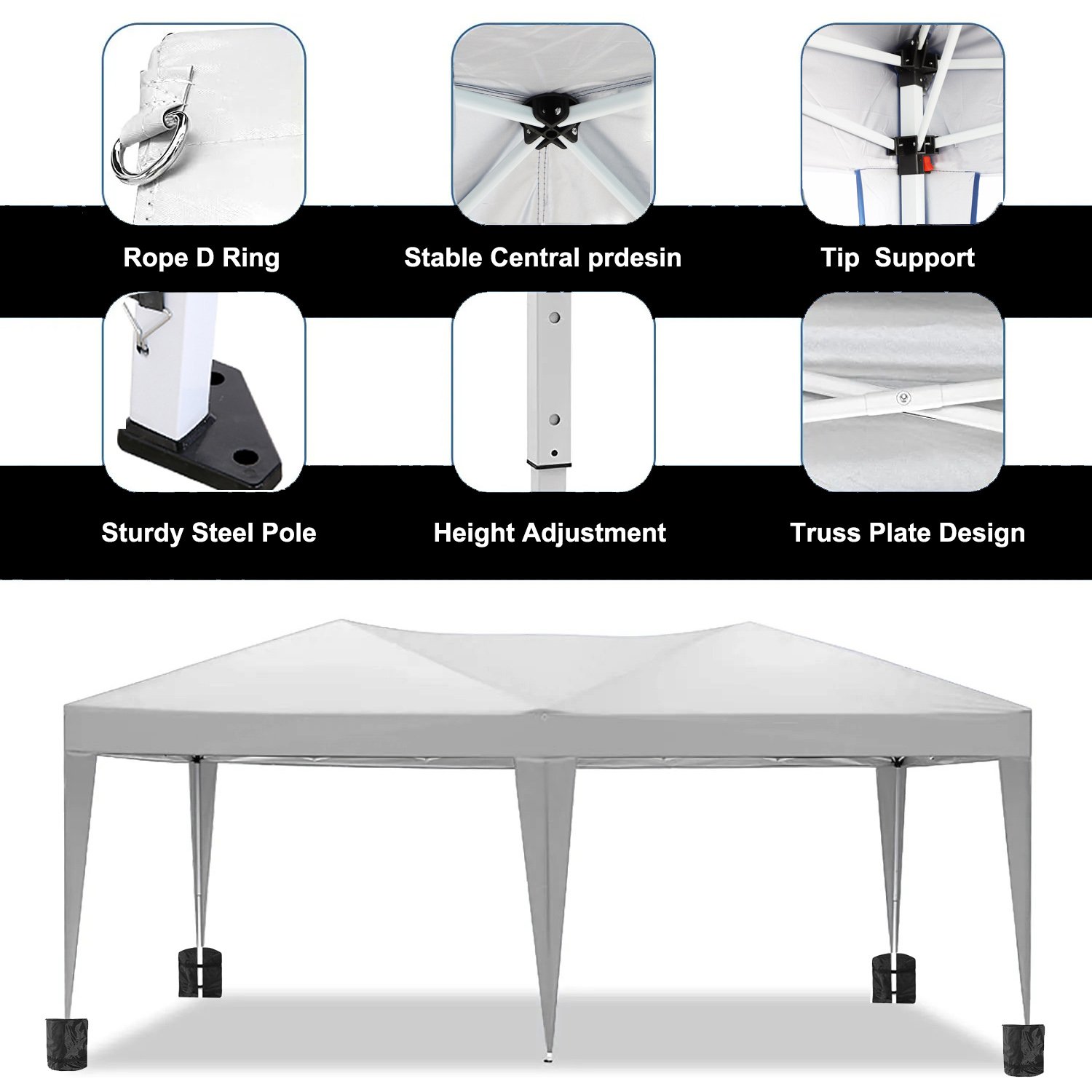 10'X20' Folding Canopy With 6 Removable Sidewalls Outdoor Event Shelter UPF 50+ Gazebo Portable Tents For Parties Beach Camping Wedding Ez Pop Up Canopy - Black - Image 4