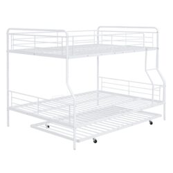Full Long Over Queen Bunk Bed With Twin Size Trundle - White