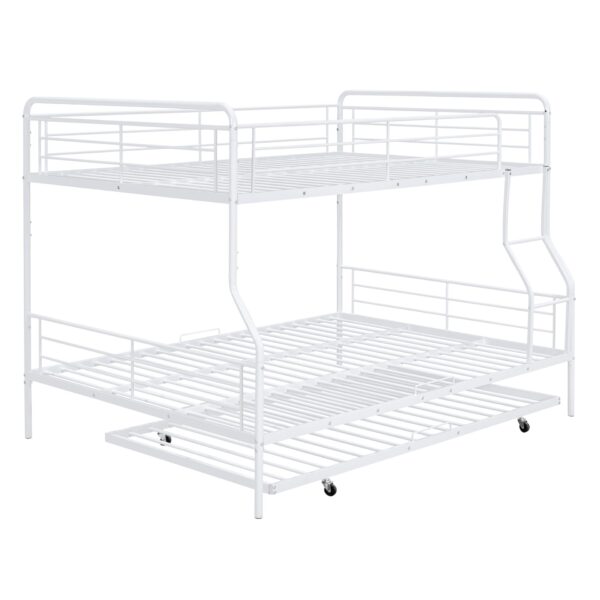 Full Long Over Queen Bunk Bed With Twin Size Trundle - White