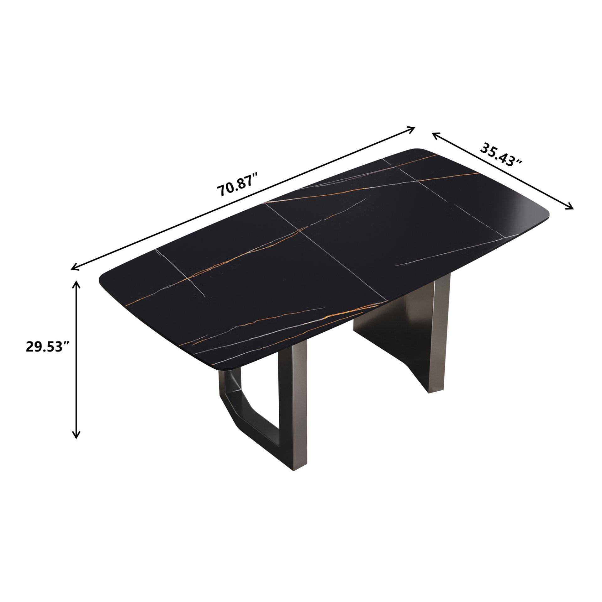 70.87" Modern Artificial Stone Dining Table, Can Accommodate 6-8 People - Black - Image 3