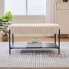 Upholstered Ottoman Coffee Table Foot Rest With Metal Legs And Open Storage - Beige - Image 3