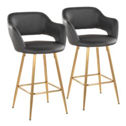 Margarite - Contemporary Fixed Height Counter Stool With Square Footrest (Set of 2) - Gold / Gray Gold