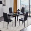 Modern 5 Piece Dining Table Set With Glass Top And Chairs - Black - Image 2