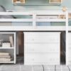 Full Loft Low Study Bed With Cabinet, Shelves And Rolling Portable Desk, Multiple Functions - White - Image 19