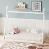 Wood Twin Size Tent Bed For Kids, Montessori Style Low - Floor Bed, House-Shape Tent Bed Frame For Boys Girls Teens, Without Slats - White - Image 4