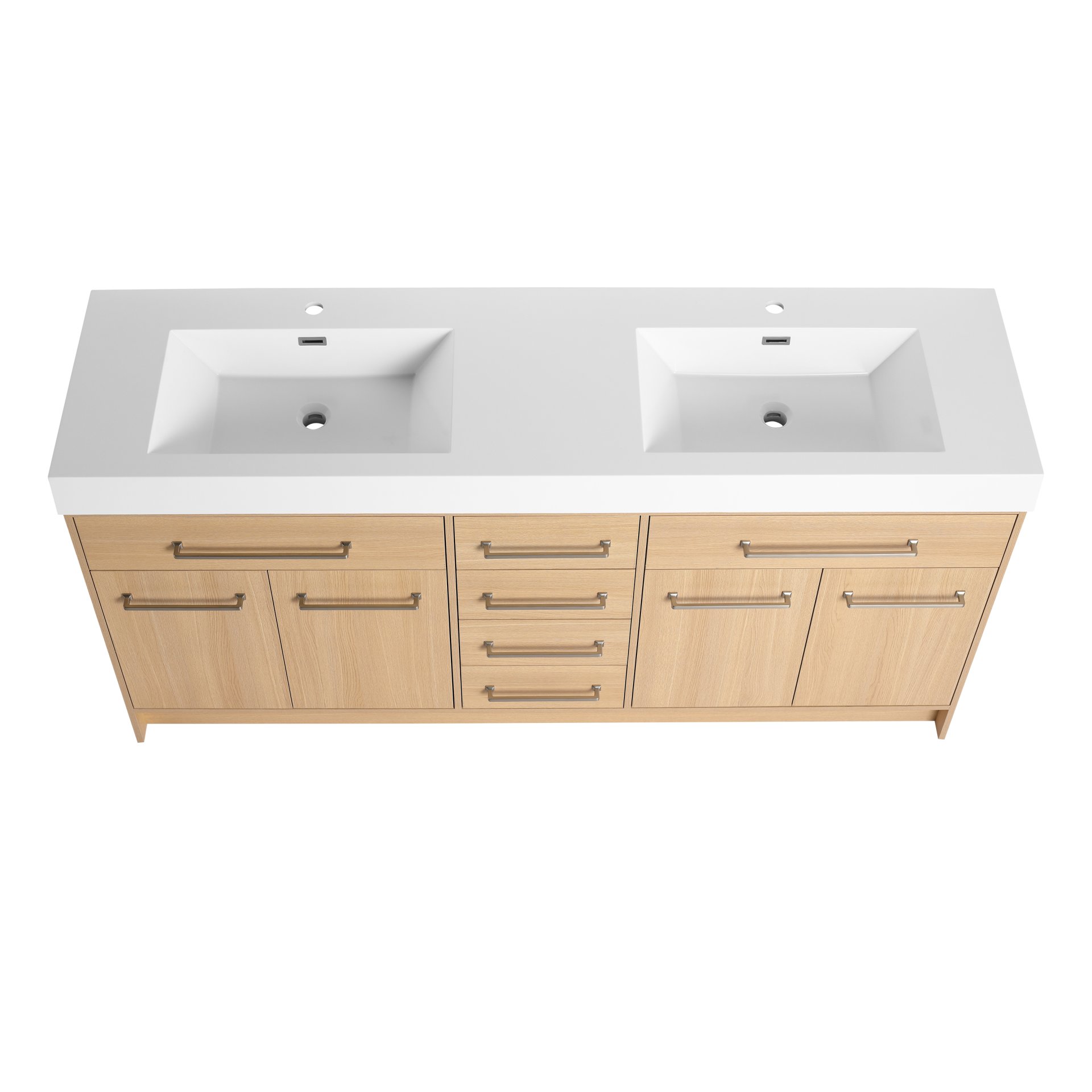 72" Freestanding Bathroom Vanity With Double Resin Sink Plywood Construction - Oak - Image 10