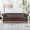 Rolled Arm Chesterfield Three Seater Sofa - Dark Brown - Image 4