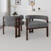 Modern Accent Chair Teddy Upholstered Armchair With Open Back 3 Legs Barrel Dining Chair Comfy Side Chair (Set of 2) - Gray - Image 7