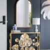 Hand Carved Rose Antique Mirror Frame, Wood Arch Mirror Wall Decor For Living Room, Bathroom, Entryway - Brown - Image 4