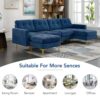 Elegant Convertible L - Shape Sectional Sofa Couch With Movable Ottoman, Velvet Upholstery - Blue - Image 26