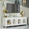 StylishTVcabinet, Entertainment CenterTV Stand, TVconsoletable, Media Console, Solidwood Frame, Changhong Glass Door, Metal Handle - Antique White - Image 5