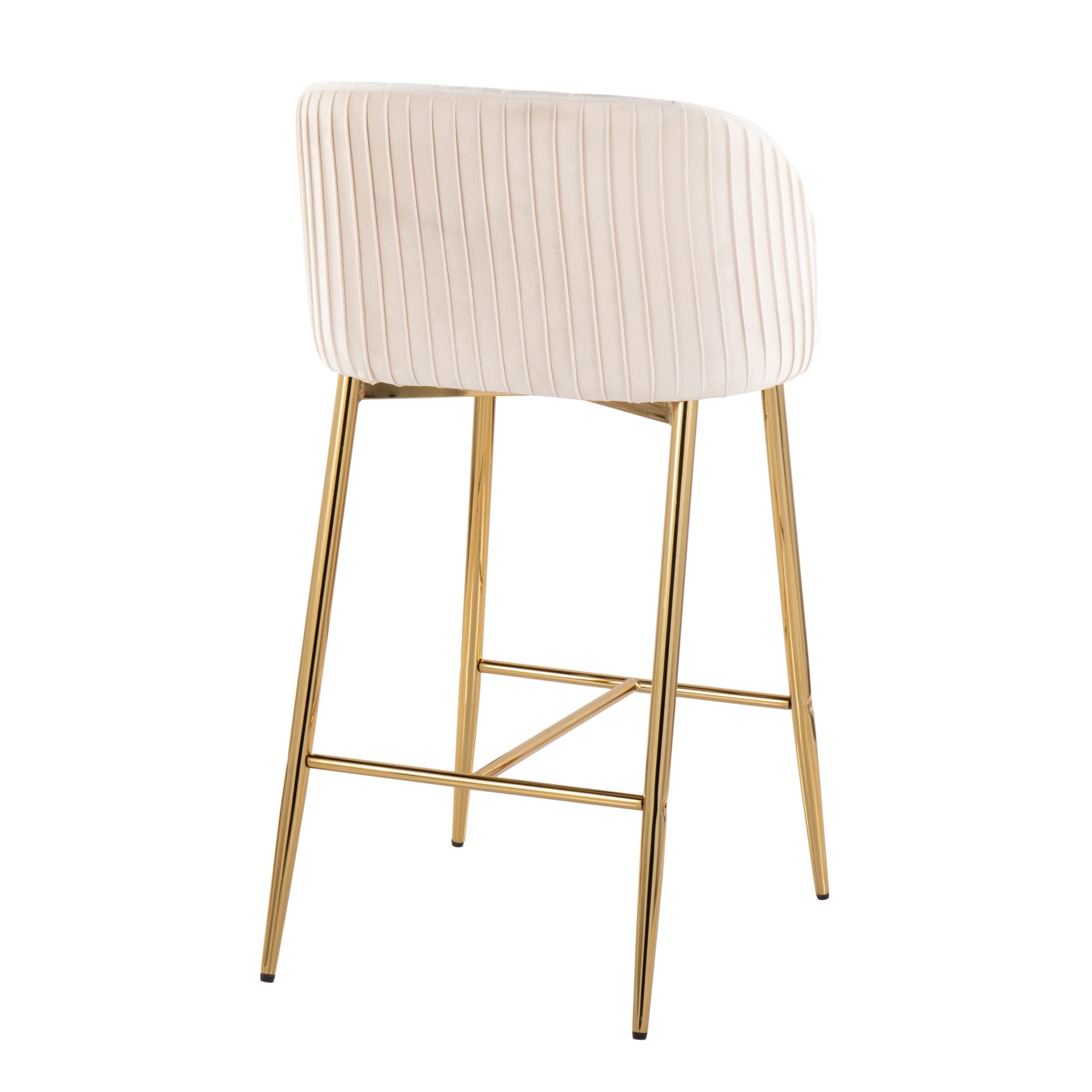 Fran - Pleated Contemporary / Glam Fixed Height Counter Stool (Set of 2) - Gold / White - Image 4