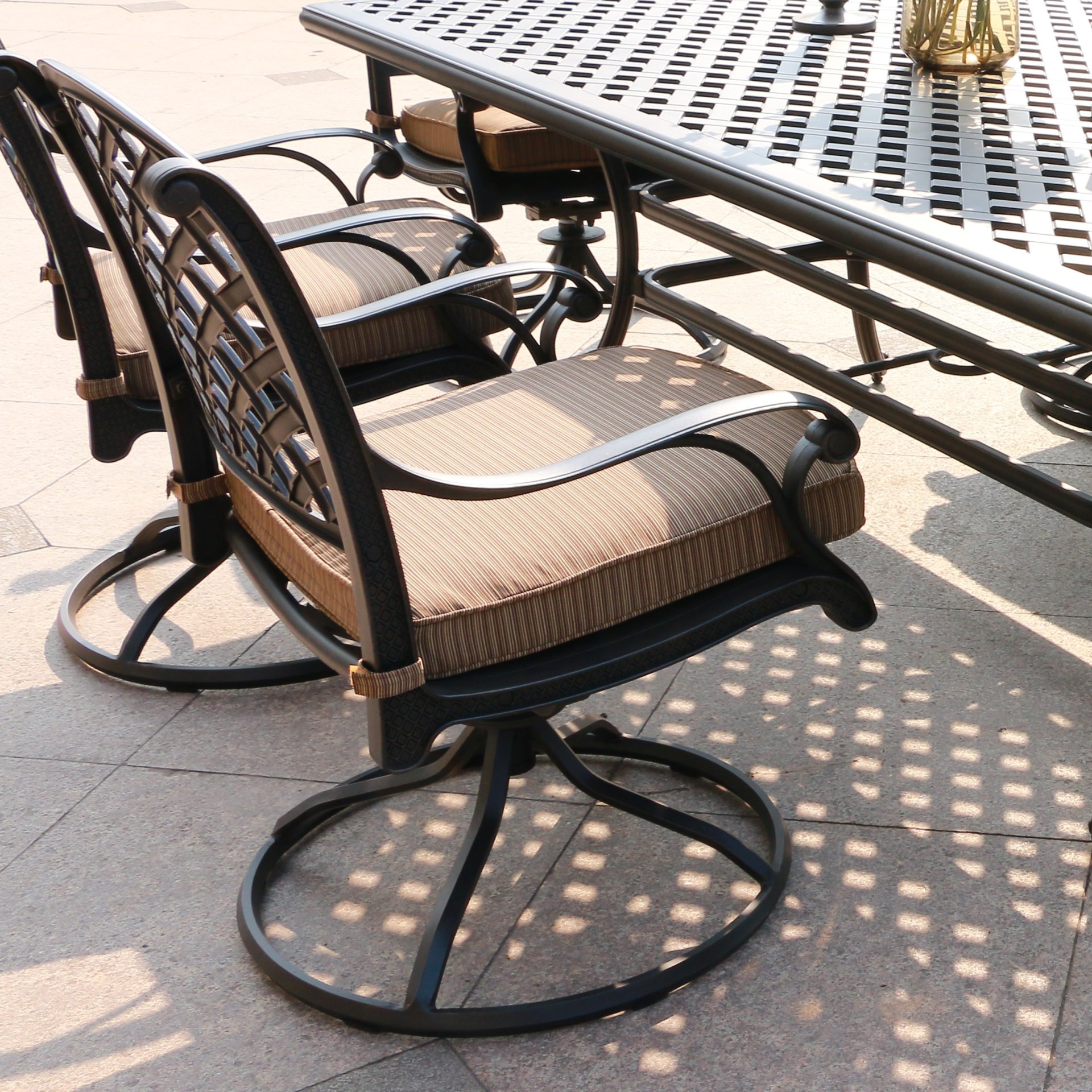 Patio Outdoor Dining Swivel Rocker Chairs With Cushion (Set of 2) - Dupione Brown - Image 2