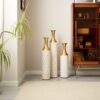 Floor Metal Vase Modern Style Decoration Home Metal Vase (Set of 3) Gorgeous Home Decoration Large Glazed Metal Vases - Gold / White - Image 11