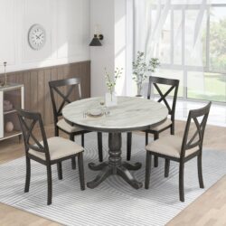 5 Pieces Dining Table And Chairs Set For 4 Persons, Kitchen Room Solid Wood Table With 4 Chairs - Gray