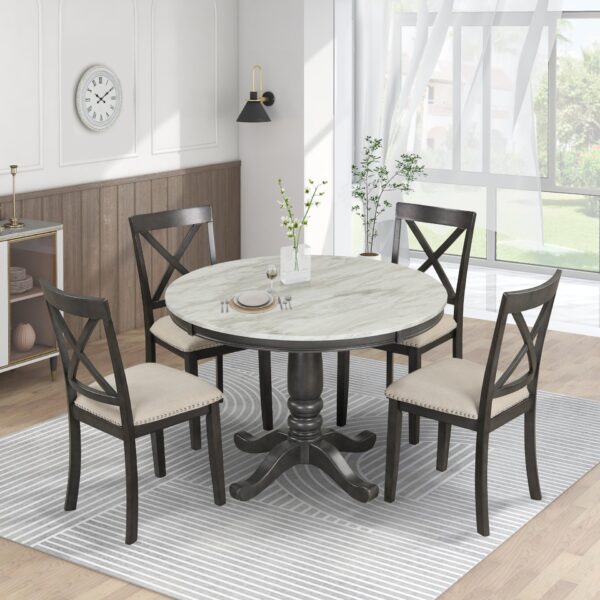 5 Pieces Dining Table And Chairs Set For 4 Persons, Kitchen Room Solid Wood Table With 4 Chairs - Gray
