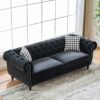Mid Century Modern Chesterfield Velvet Sofa With Roll Armrest & Nailhead - Black - Image 6