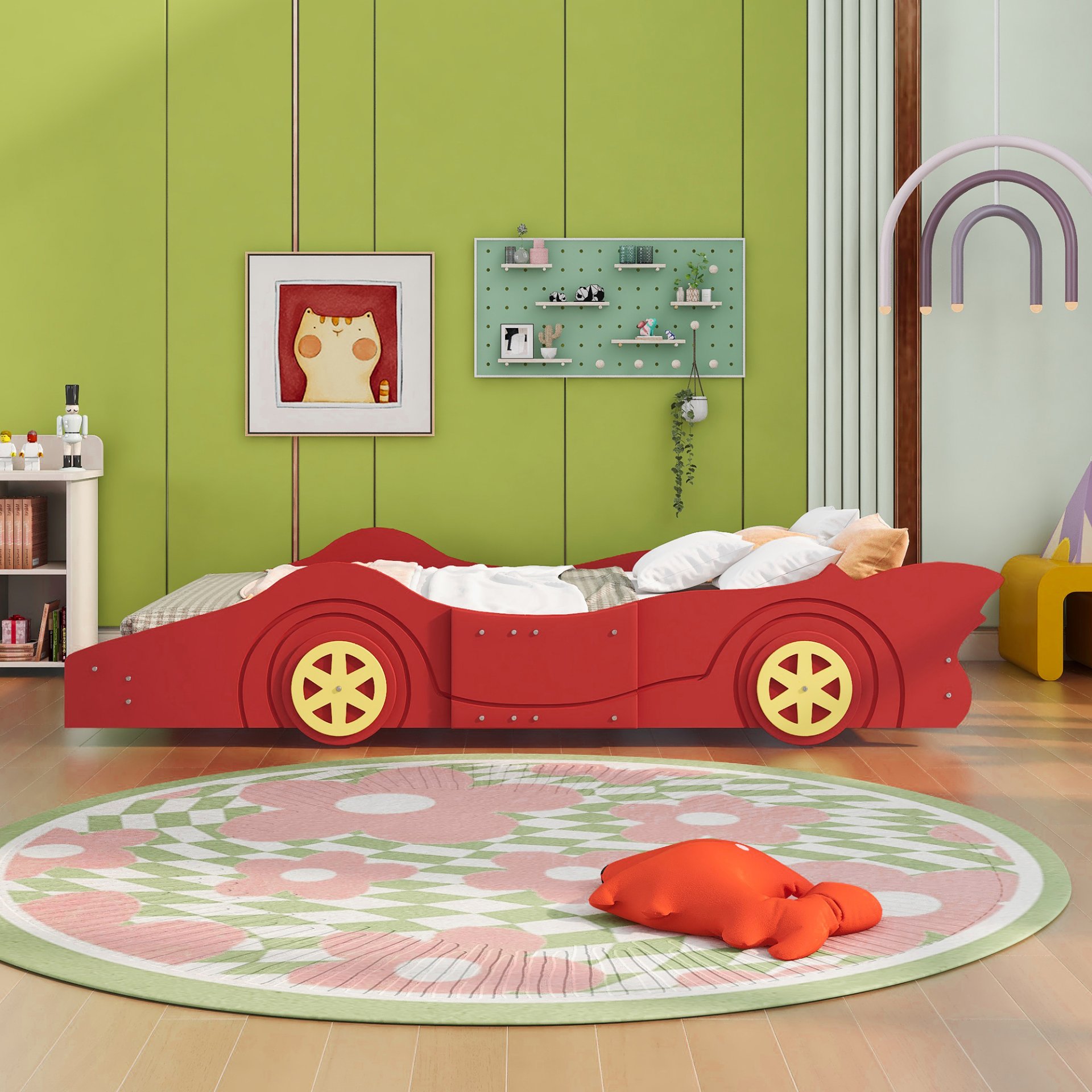 Full Size Race Car Shaped Platform Bed & Wheels - Red - Image 2