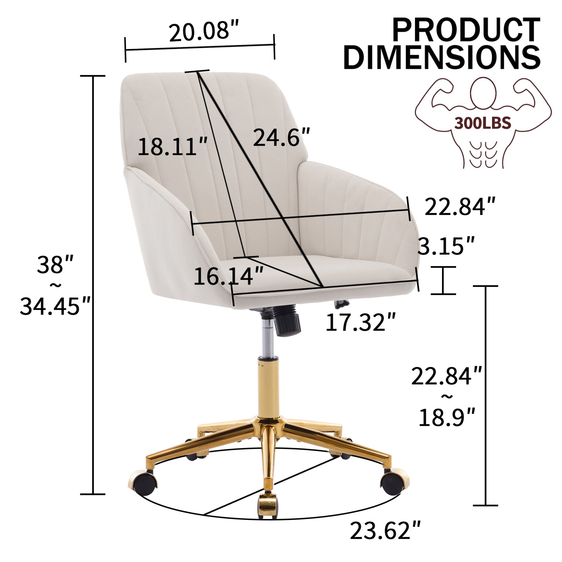 Ergonomic Swivel Office Chair, Adjustable And Comfortable - Beige - Image 3