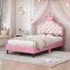 Twin Size Lovely Crown Fantasy Leather Princess Bed With Tufted Headboard - Pink / Cream - Image 12
