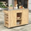 Outdoor Kitchen Island Fir Wood Kitchen Island With Stainless Steel Top, Ample Storage Space, Towel And Spice Racks And A Bottle Opener For Outdoor - Natural - Image 2