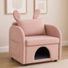 Bunny Ear Pet Friendly Armchair With Hidden Pet House With Storage Pocket For Bedroom & Living Room - Pink - Image 6