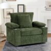Modern Oversized Chair With Ottoman, Chenille Fabric Sofa Bed, Accent Chair Comfy Sofa With Cupholders And USB Charging Ports Chair For Living Room, Bedroom, Apartment - Green - Image 6