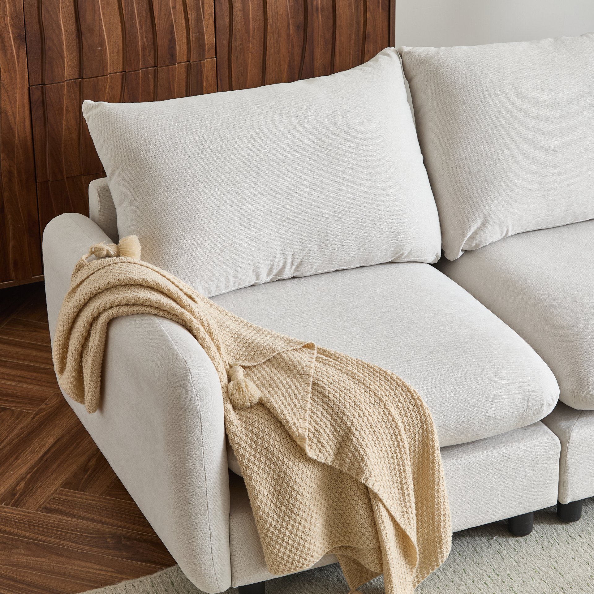 4 Piece L Shaped Modular Free Combination Sectional Sofa Couch For Living Room And Spacious Space - White - Image 8