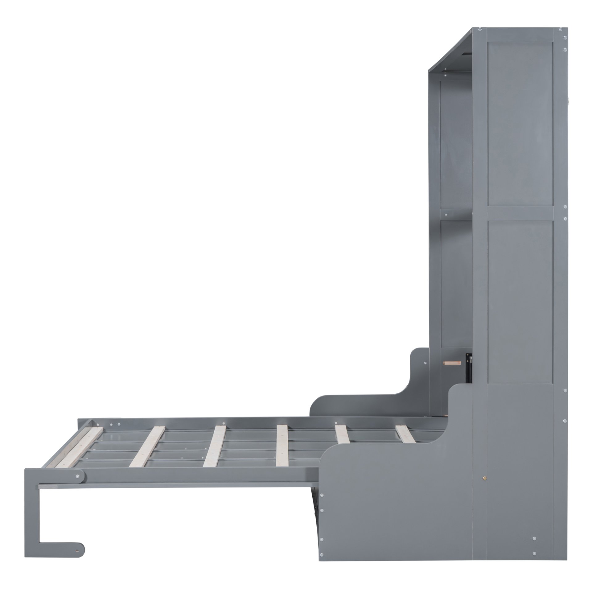 Queen Size Murphy Wall Bed With Cushion, Space Saving - Gray - Image 7