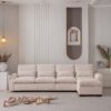 Modern Modular L Shaped Chenille Sofa Couch Reversible Ottoman With Storage Removable And Washable Cushions Sofa With USB Ports & Cup Holder For Living Room - Beige - Image 3