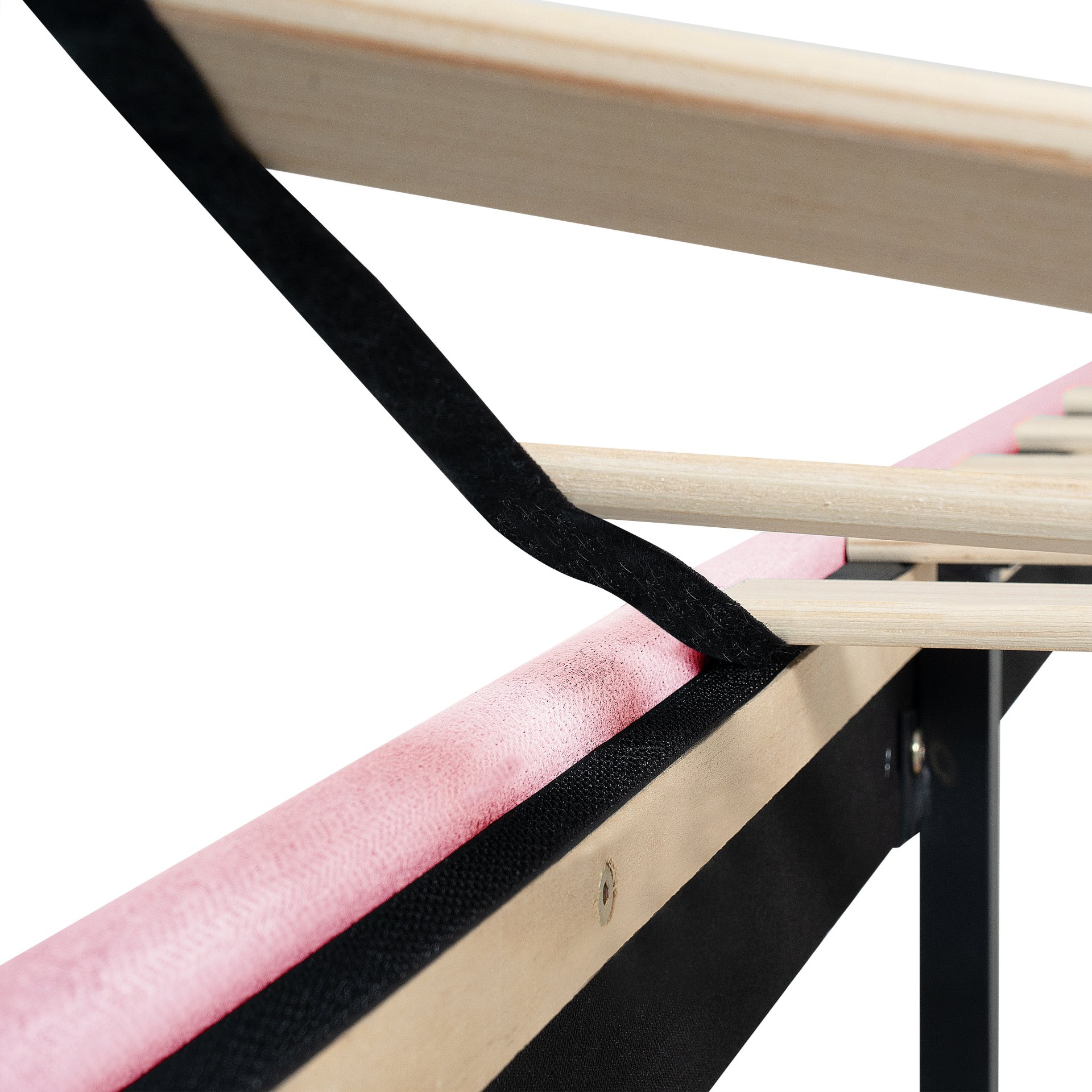 Modern Upholstered Queen Size Platform Bed Frame With Button Tufted Linen Headboard - Pink - Image 12