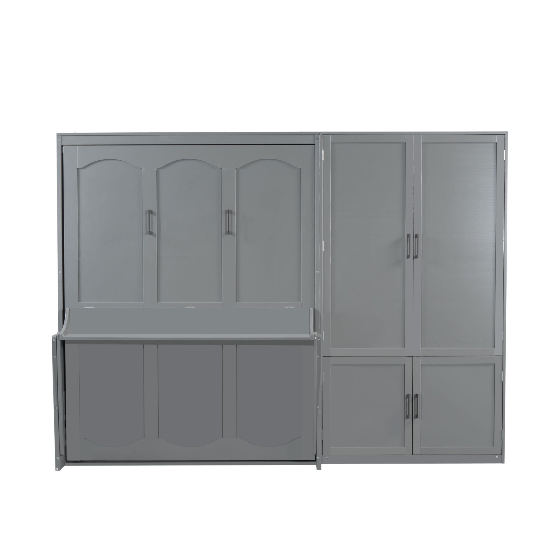 Queen Size Murphy Elegant Wall Bed With Closet - Gray - Image 5