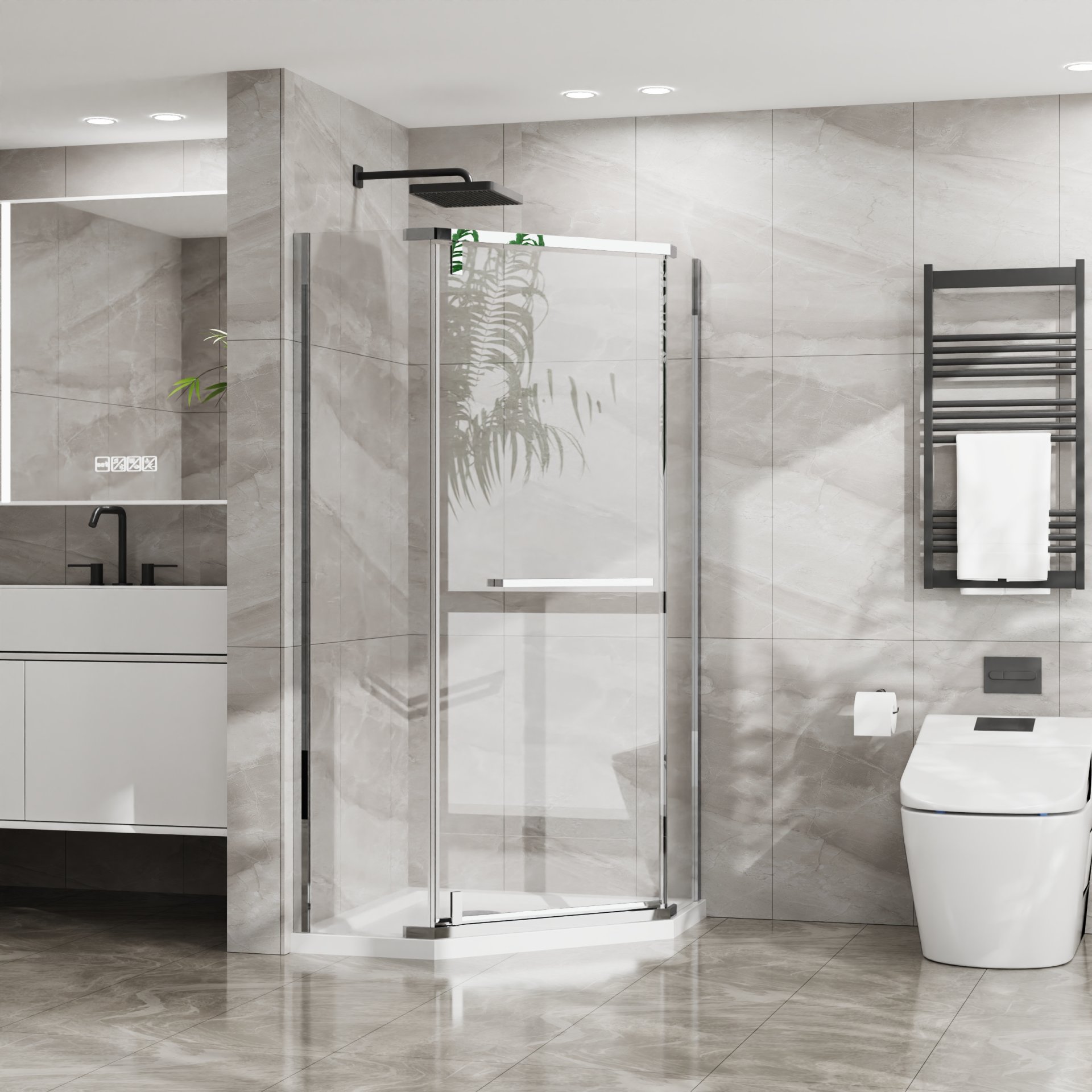 Neo Angle - Frameless Shower Door With Acrylic Base Combo - Chrome - Image 8