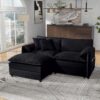 Modern Chenille Deep Seat Sectional Sofa Cloud Couch With Ottoman, Comfy Love Seat Upholstered Modular L Shaped Couch - Black - Image 2