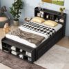 Full Bed With Bookcase Headboard, Under Bed Storage Drawers And Bed End Storage Case - Espresso - Image 2