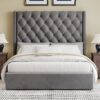 Tall Headboard Upholstered King Size Bed With Handmade Deep Button Tufted, Box Spring Needed, Velvet - Gray - Image 5