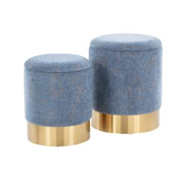 Marla - Contemporary Nesting Ottoman Set - Gold / Blue