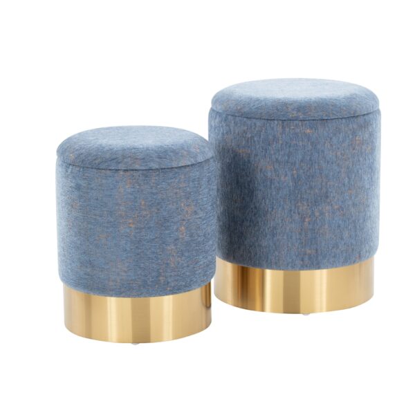 Marla - Contemporary Nesting Ottoman Set - Gold / Blue