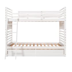 Twin Over Twin Bunk Bed With Two Drawers - White