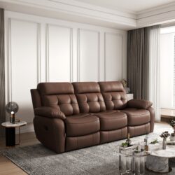 Genuine Leather Non-Power Reclining Sofa With Drop Down Table, Stainless Steel Cupholders And Magazine Bag - Brown