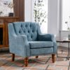Accent Chair, Living Room Chair, Footrest Chair Set With Vintage Brass Studs, Button Tufted Upholstered Armchair For Living Room, Comfy Reading Chair For Bedroom, Reception Room - Blue - Image 2